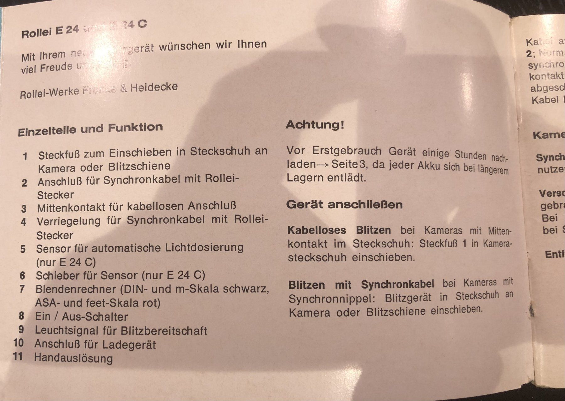 Bücher: Rollei E 24 Blitz Betriebsanleitung – Gebraucht aus Dussnang von Zucchero2 2