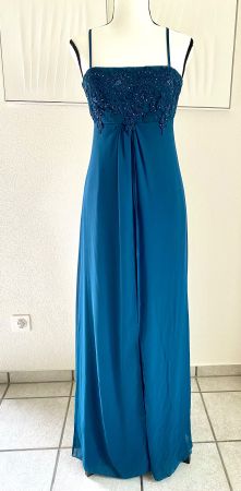 Elegantes Abendkleid mit Spitze Gr. 34 in petrol-blau