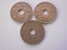 3 x 25 Centimes 3.Republik Frankreich 1921/25/32