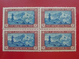 1929: Pro Juventute: J51.3.01, 4er-Block mit Retouche