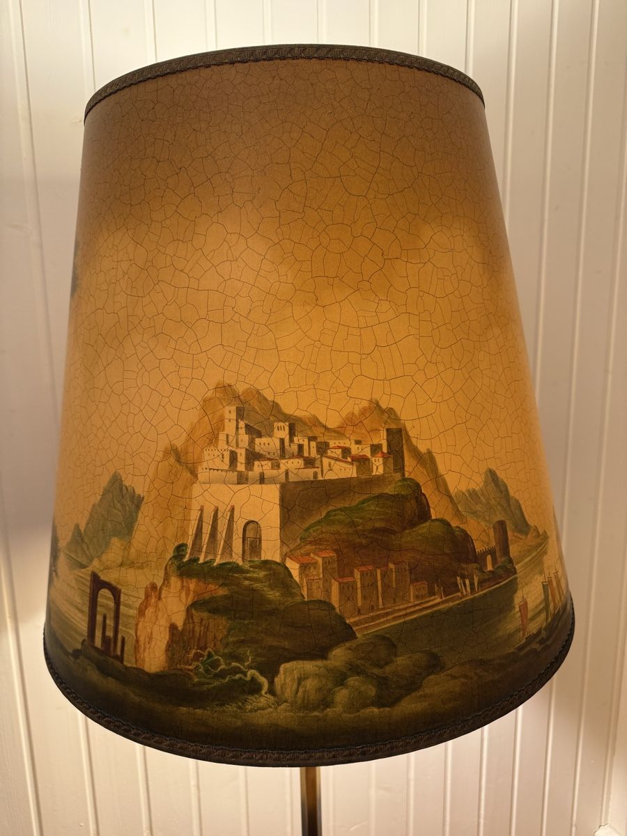 Lampade: Vintage Stehlampe mit Landschaftsschirm, 2-flammig – Usato da Bern venduto da Moowee 6