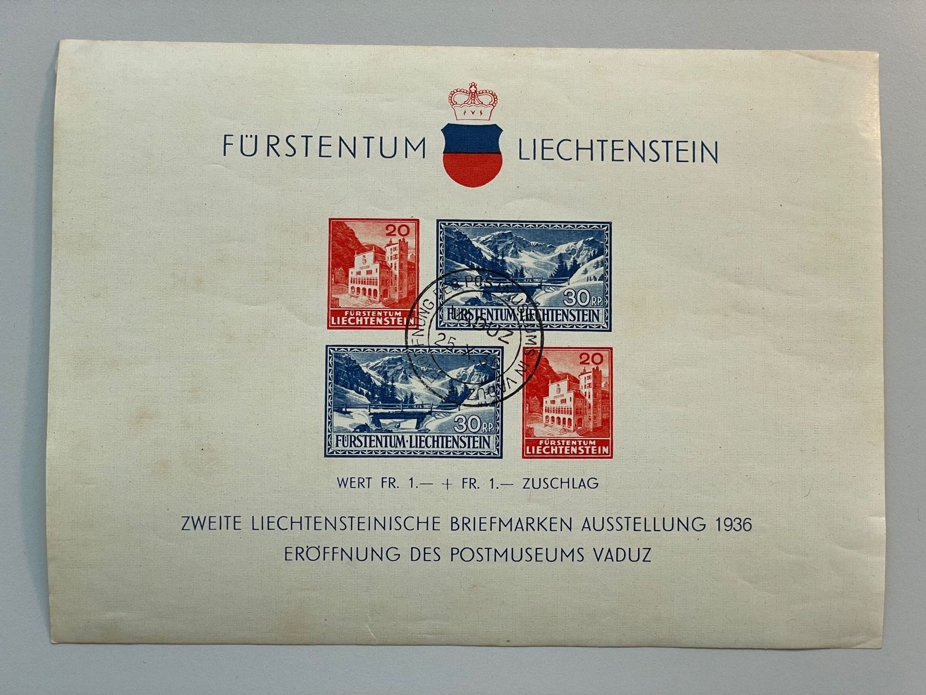 Tutti i francobolli: 1936, 2. Liecht, Briefmarkenausstellung, ET-Stempel – Usato da Küssnacht am Rigi venduto da SUOMIMASTER