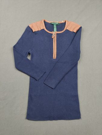RALPH LAUREN | pull top bleu marine zip cuir marron | XS