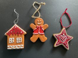 3 x Weihnachtsbaumschmuck Lebkuchen, Haus, Stern, Mann