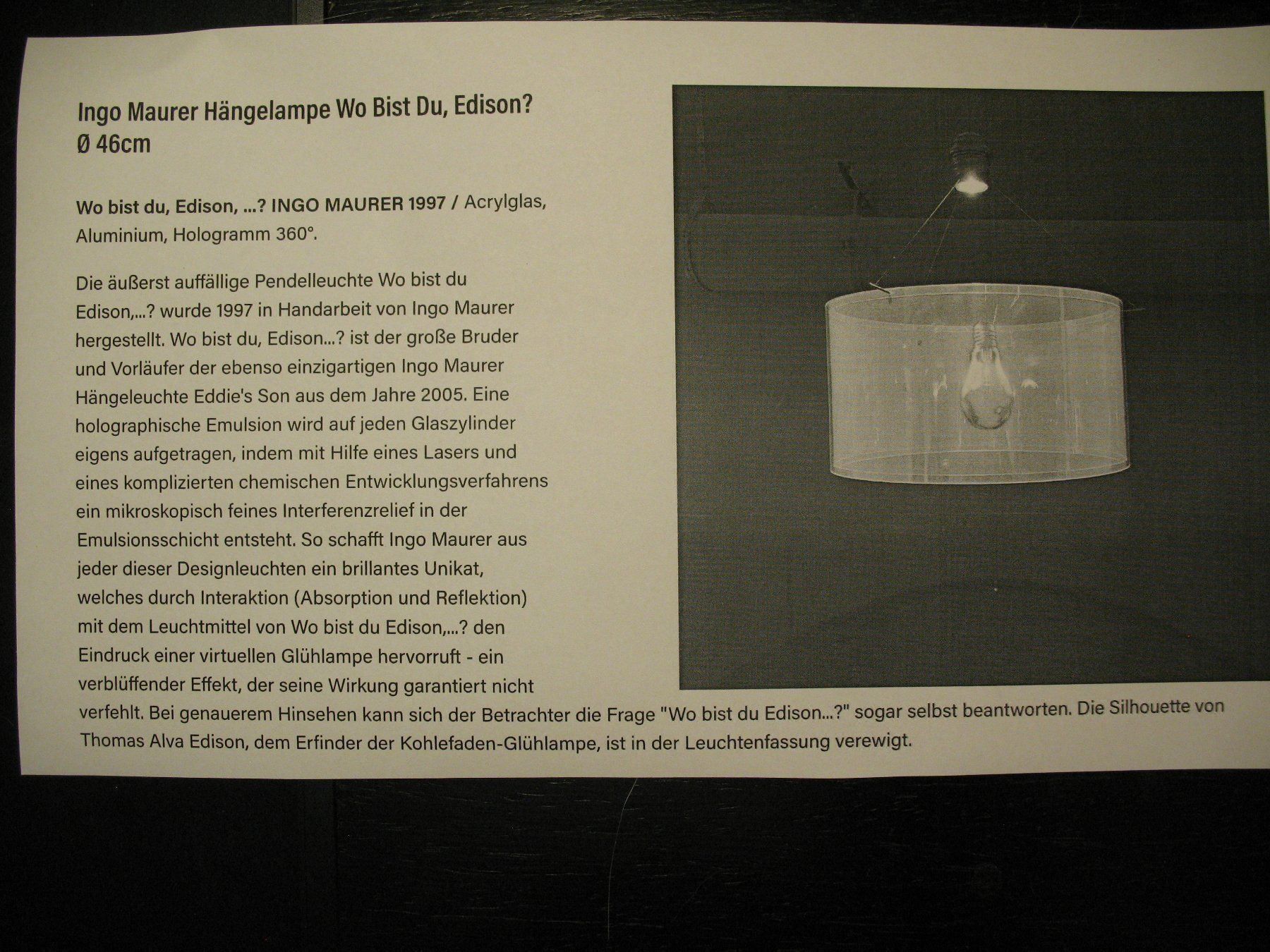 Ingo Maurer Lampen: Ingo Maurer " Wo bist Du Edison" – Gebraucht aus Bern 16 von HoneyBee06 1