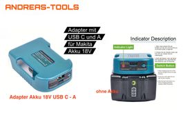 USB C-A Akku-Adapter für Makita Li-Ion Akku 18V