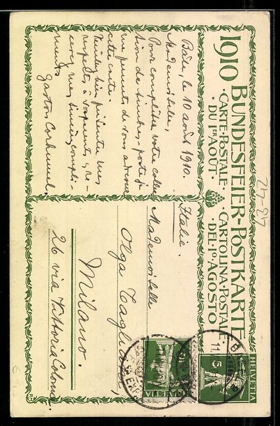 Ansichtskarten: Schweizer Bundesfeier 1910, Die Wächter – Gebraucht aus Berlin von bartko-reher 1