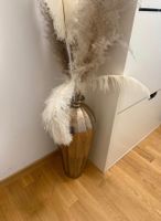 Grand vase décoratif avec plumes, couleur bronze, état neuf