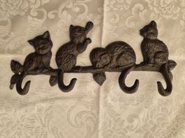 Garderobenhaken Gusseisen Katzen Motiv braun