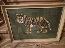 Vintage Tiger Stickbild im Rahmen, Villiger Söhne A.G.