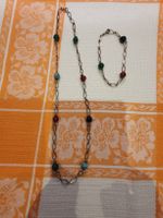 Ensemble: Kette und Armband besetzt mit Halb-Edelsteinen