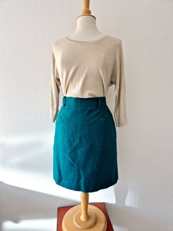 VINTAGE ROCK JUPE S 36 PETROL GRÜN , TOP ZU BLUSE TUNIKA