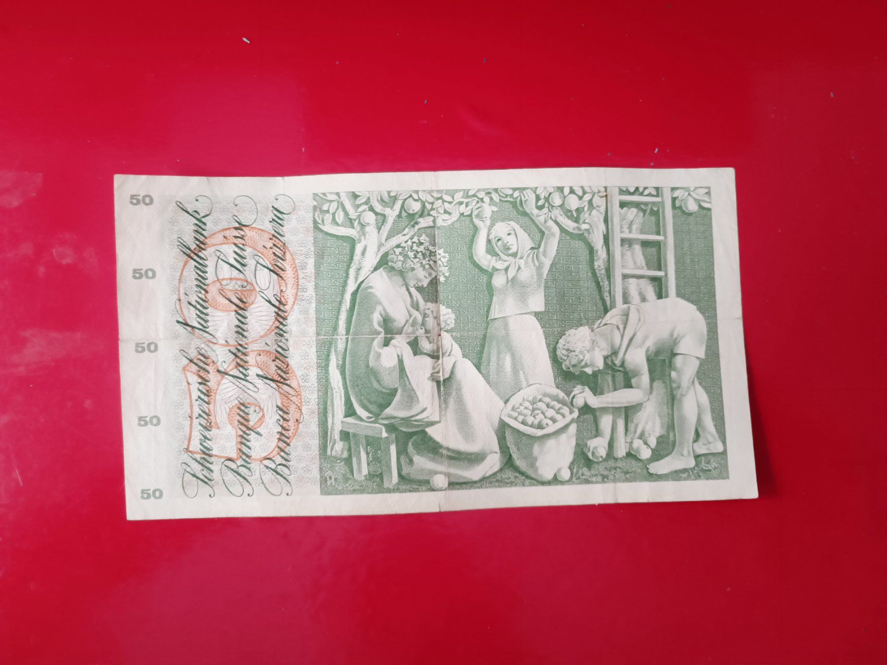 Banconote: Alte SCHWEIZER BANKNOTE 50 Fr APFELERNTE 5.Jan.1970 – Usato da Glis venduto da MYS-Wallis2020 4