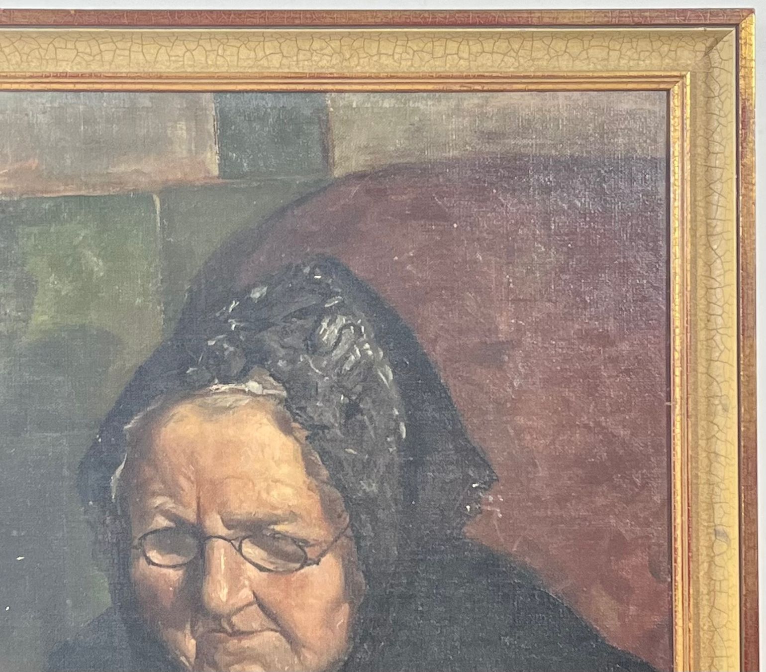 Gemälde: Gemälde von eine Alter Dame mit Brille , Monogrammiert – Gebraucht aus Root von  3
