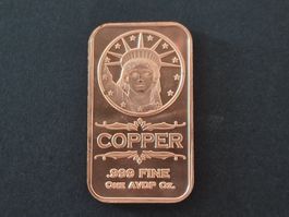 USA 1 Oz .999 Copper bar, Liberty Head