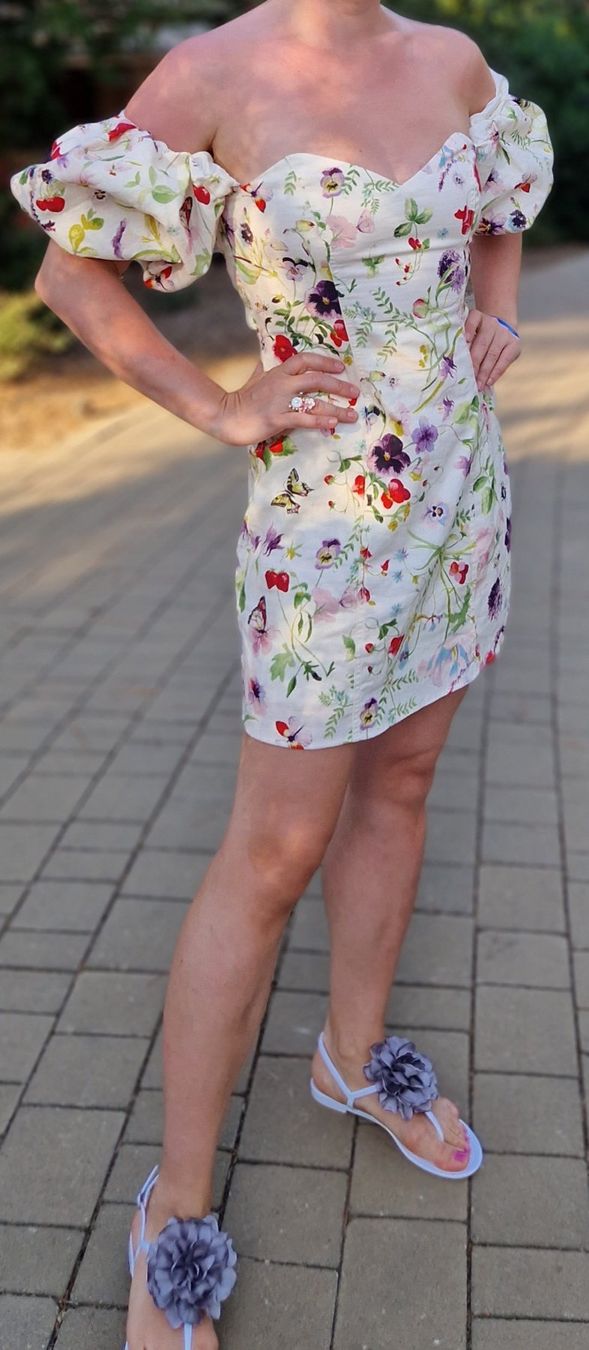 H&M Vestiti: H&M Kleid Blumen Buff-Ärmel Leinen Baumwolle Gr. 40 – Usato da Erlinsbach SO venduto da ULIKH 1