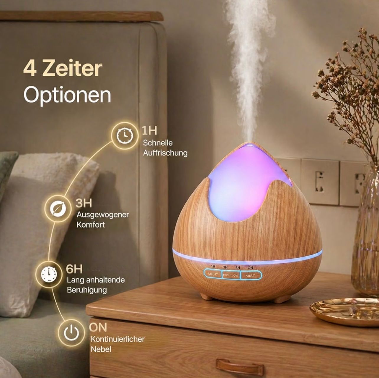 Duftöldiffusoren: Aroma Diffuser 500ml braun Holzoptik mit LED – Neu und originalverpackt aus Basel von Seifehuesli 2