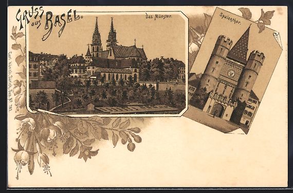Cartoline postali: Lithographie Basel, Münster, Spalentor – Usato da Berlin venduto da bartko-reher