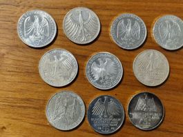 10 Stück 5 Deutsche Mark Silber Münzen (C64)