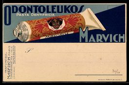 Reklame für Zahnpasta Odontoleukos Marv