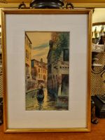 Aquarell Venedig Gondel Kanal Bild gerahmt Vintage