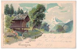 Gruss aus Wengen, Litho, Wengernalpbahn-Postkarte um 1900