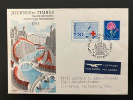Couvert Tag der Briefmarke 1963 Fribourg (Flugpost USA)