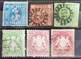 BAVIÈRE - BAYERN: 6 Gestempelte aus 1850–1888