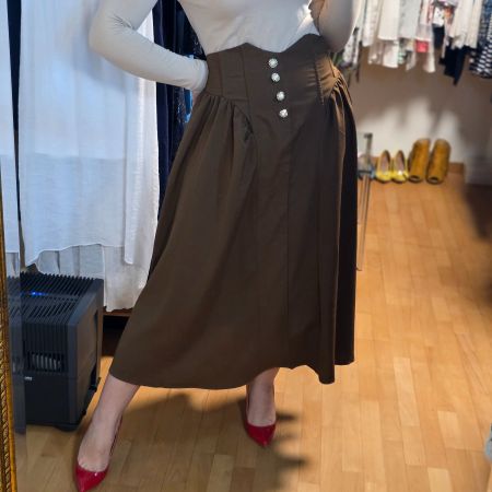 Brauner Midi Rock Vintage Look XL