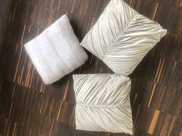 3 flauschige graue Sofakissen, 40 cm x 40 cm