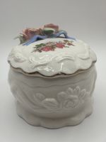 Keramik Dose mit Rosen Verziert Deckel Schale weiss Goldrand