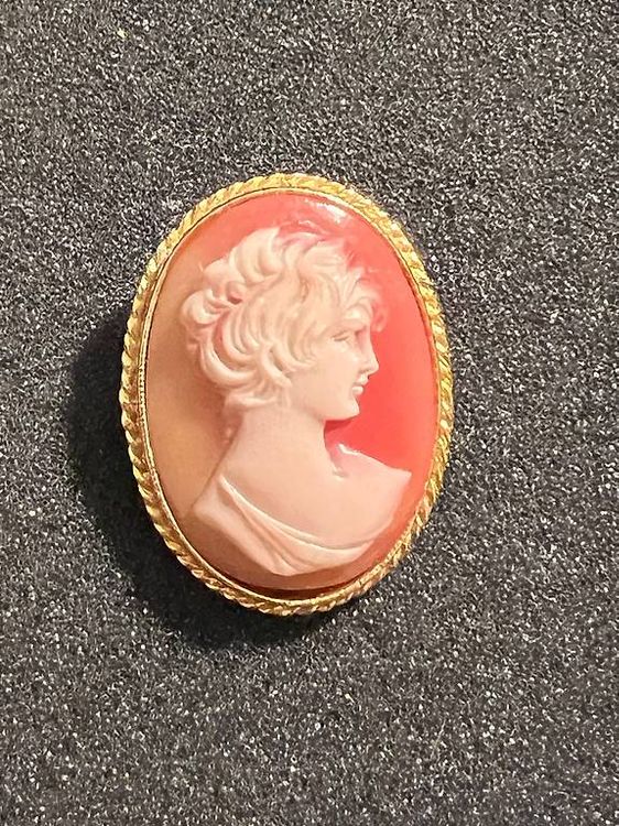 Broche Ronde Vintage Or Camée Profil Féminin Perle Nacrée - Bijou Femme - Réf 3115