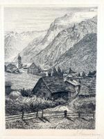 🌟 Engelberg mit Titlis Kloster antike Radierung signiert 🌟