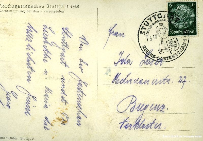 Ansichtskarten: Stuttgart - Reichsgartenschau + 1939 – Gebraucht aus Emmenbrücke von teestube 1