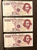 3x 50'000 Lire 1984 Bernini – nahe Seriennummern – Banknoten