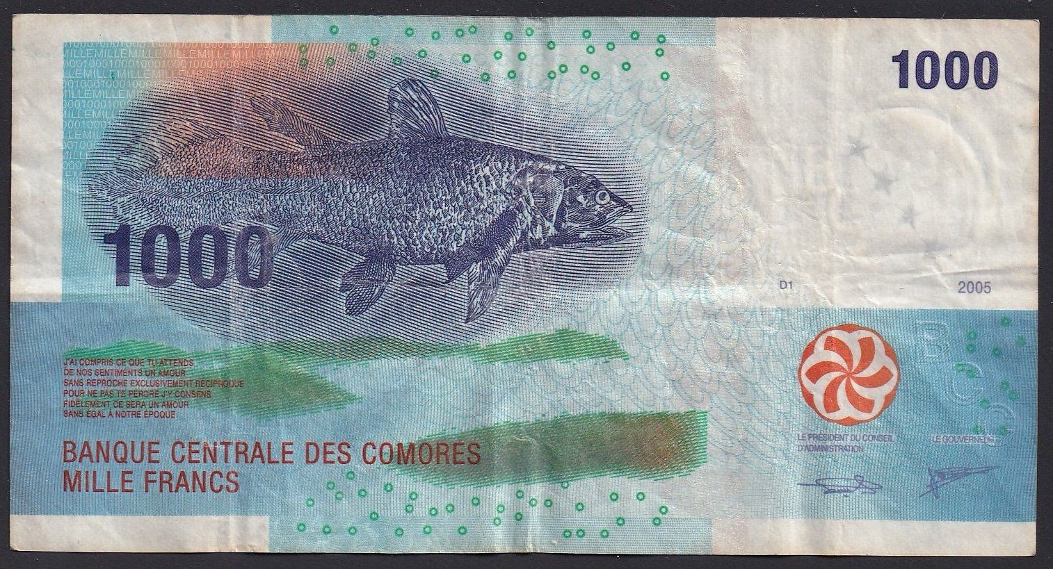 Billets de banque: Komoren 1000 Francs 2005 – D'occasion à Brugg AG par banknoten_muesli 1