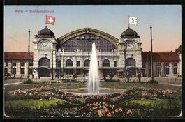 Basel, Bundesbahnhof mit Springbrunnen
