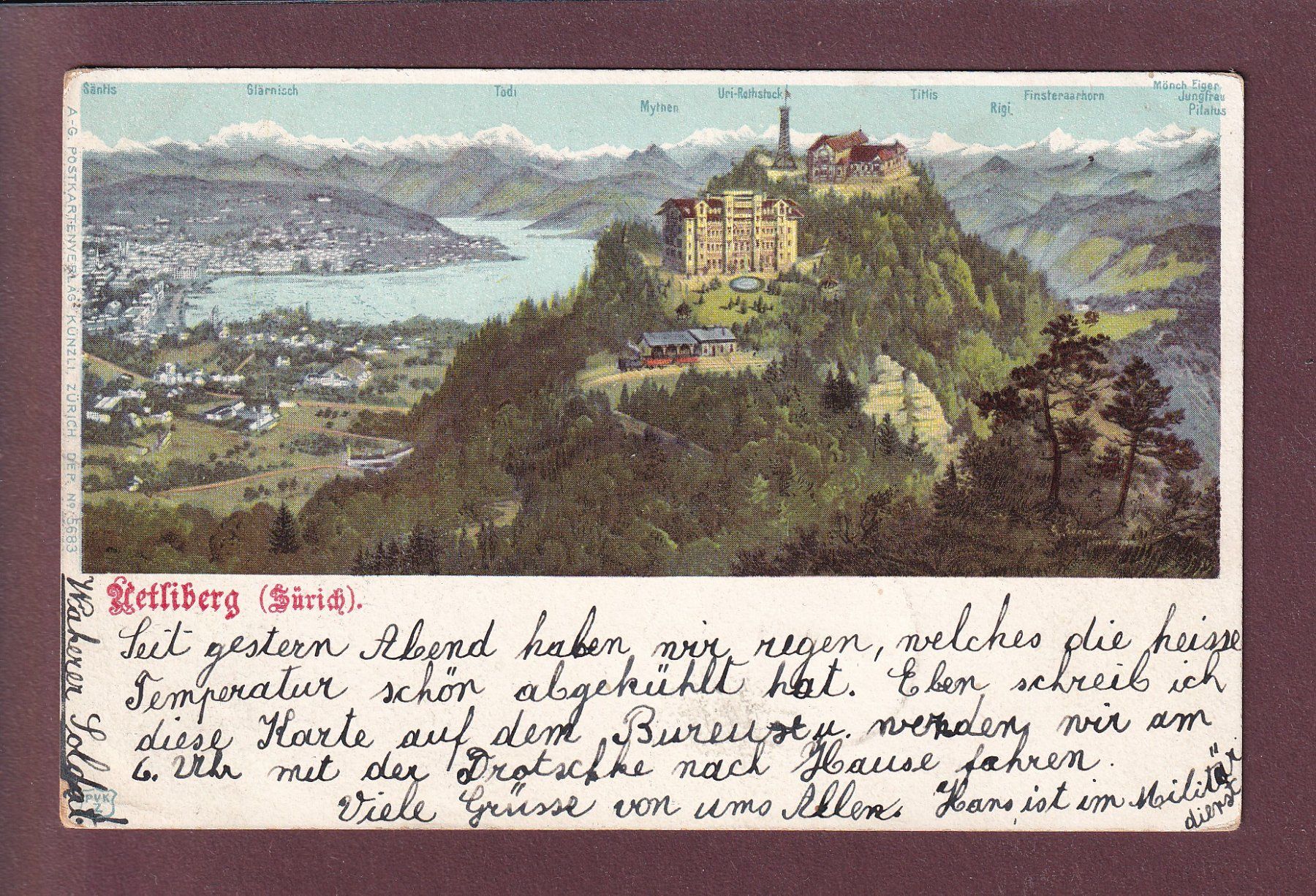 Cartoline postali: UETLIBERG - 1901 – Usato da Pully venduto da nicecards