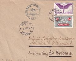 Flugpost Sonderflug Zürich - Belgrad 1939