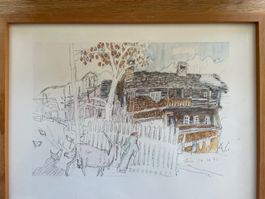 Alois Carigiet- Druckgrafik in Holzrahmen!