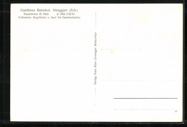 Cartes postales: Henggart, Gasthaus Bahnhof, Bes.: H. Hat – D'occasion à Berlin par bartko-reher 1