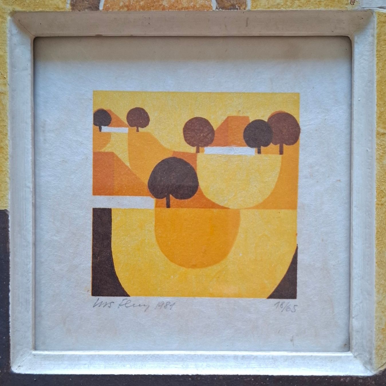 Gemälde: Urs Flury, Aetingen "Rahmen-Gemälde, Litho "Landschaft" 1981 – Gebraucht aus Aarburg von Rosen_Rot 1