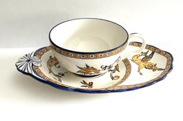 Antiker Faïence Frühstücksteller mit Tasse GIEN, France 19Jh