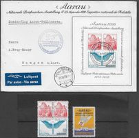 1938 SET Aarau Brief mit Block / Ausschnitt/ VIGNETTE ab 1.-