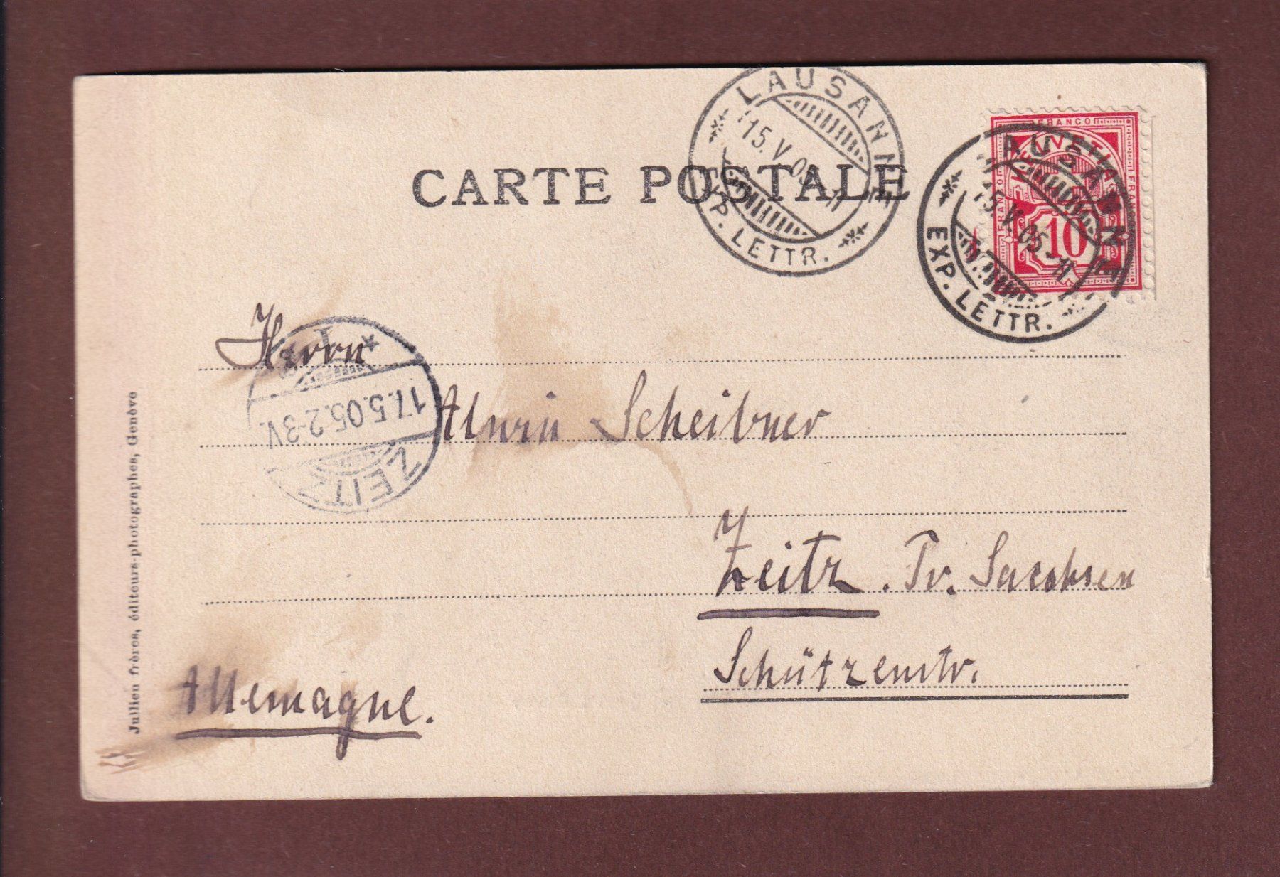 Cartoline postali: LAUSANNE - Quai d'Ouchy - 1905 – Usato da Pully venduto da nicecards 1