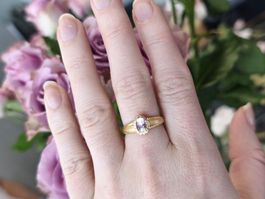 Gold Mondstein Ring mit Zirkonia, Gr. verstellbr, 925 Silber