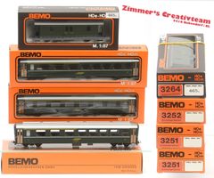 4 BEMO RhB Personenwagen, grün, OVP, H0m