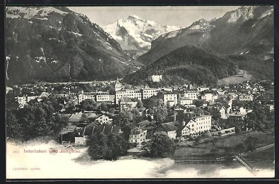 Ansichtskarten: AK Interlaken, Teilansicht mit Jungfrau – Gebraucht aus Berlin von bartko-reher