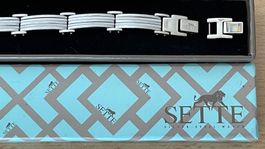 SETTE Armband 19-22cm Neu/ NP76CHF Stahl, weißer Kautschuk