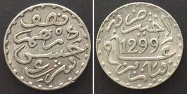 MOROCCO 1/2 Dirham AH 1299 (1882) Moulay al-Hasan I silver